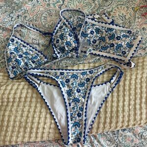 Floral Blue and White Bikini Set